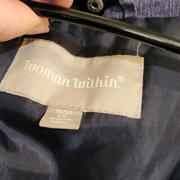 Woman Within Purple Full Zip Quilted Removable Hood Raincoat Jacket Sze 26/28 2X - Picture 7 of 10